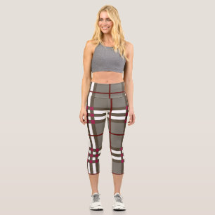  Elegant Grey and White High Waist Plaid  Leggings