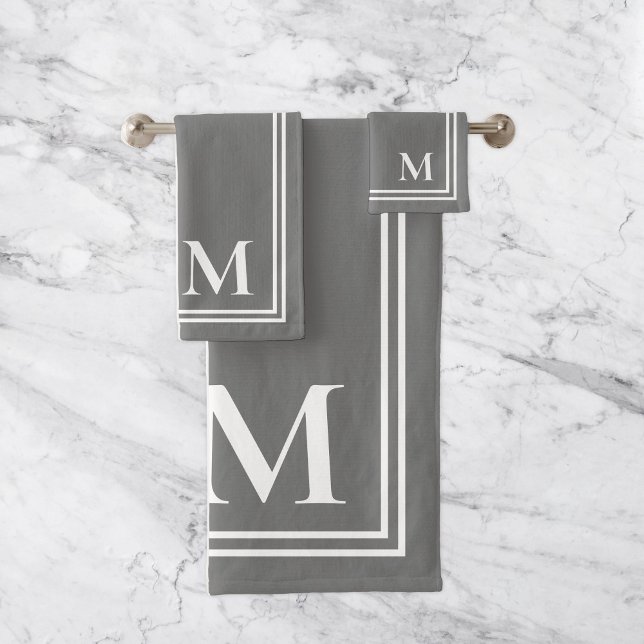 Elegant Grey and White Monogram Bath Towel Set (Creator Uploaded)
