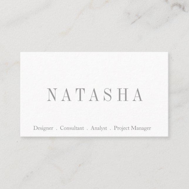 Elegant Grey and White Script Font Business Card (Front)