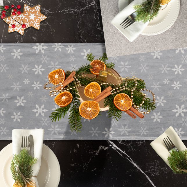 Elegant Grey and White Snowflakes Holidays Short Table Runner (Elegant Grey and White Snowflakes Holidays Short Table Runner)