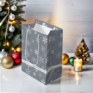 Elegant Grey and White Snowflakes patterns Medium Gift Bag