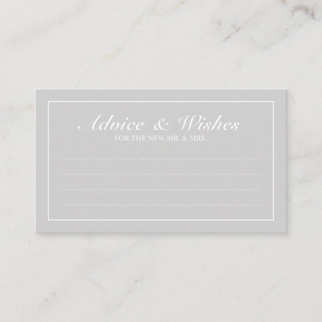 Elegant Grey and White Wedding Advice and Wishes Card (Front)