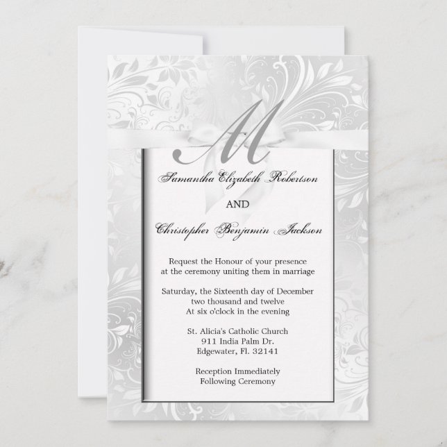 Elegant Grey and White Wedding Invite (Front)