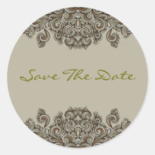Elegant Grey AndBeige Victorian Floral Swirls Classic Round Sticker