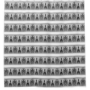 Elegant Grey Arabesque Vector Pattern on White Shower Curtain