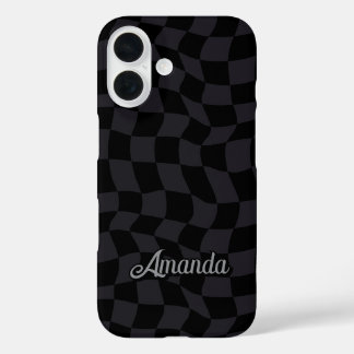 Elegant grey black chequered monogram iPhone 16 case