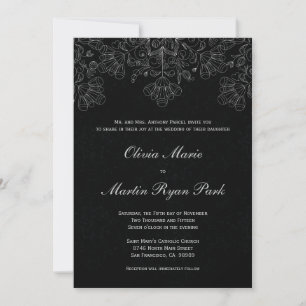 Elegant grey black floral swirl wedding invitation