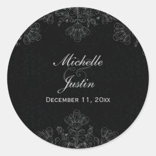 Elegant grey black floral swirls wedding stickers