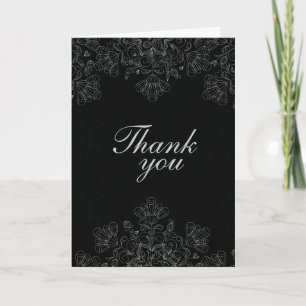 Elegant grey black floral swirls wedding thank you card