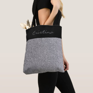 Elegant Grey Black Glitter Pesonalized Shopping Tote Bag