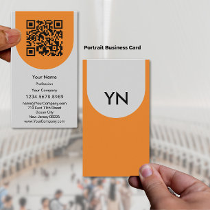 Elegant Grey Black Orange Scannable Portrait Business Card