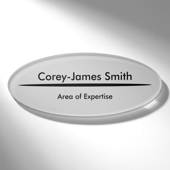 Elegant Grey Black Professional Expertise & Oval Name Tag (Front)