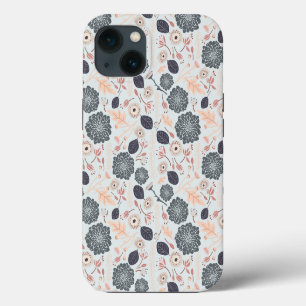 Elegant Grey Blue Floral Pattern iPhone 13 Case