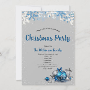 Elegant Grey & blue Holiday Christmas Party  Invitation