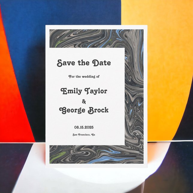 Elegant Grey Blue Oil Painting Abstract Wedding Save The Date (Creator Uploaded)