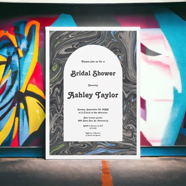 Elegant Grey Blue Painting Abstract Bridal Shower Invitation (Creator Uploaded)