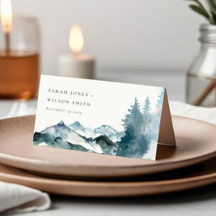 Elegant Grey Blush Blue Mountains Pine Wedding Place Card