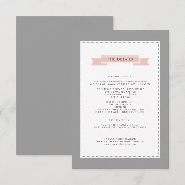 Elegant Grey | Blush Pink Wedding Details Card (Front/Back)