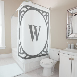 Elegant Grey Border Monogram Shower Curtain