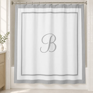 Elegant Grey Border Script Monogram Shower Curtain