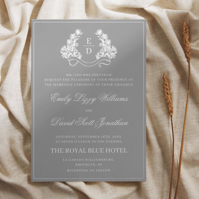 Elegant Grey Botanical Crest Heritage Wedding  (Creator Uploaded)