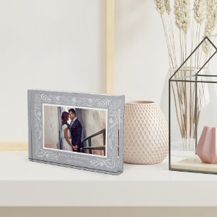 Elegant Grey Botanical Frame   Wedding Photo Block