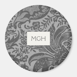 Elegant Grey Botanical Pattern Monogram Magnet