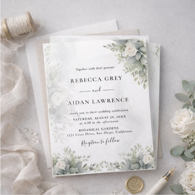 Elegant Grey Botanical Wedding Invitation (Creator Uploaded)