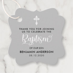 Elegant Grey Boy Baptism Thank You Favour Tags