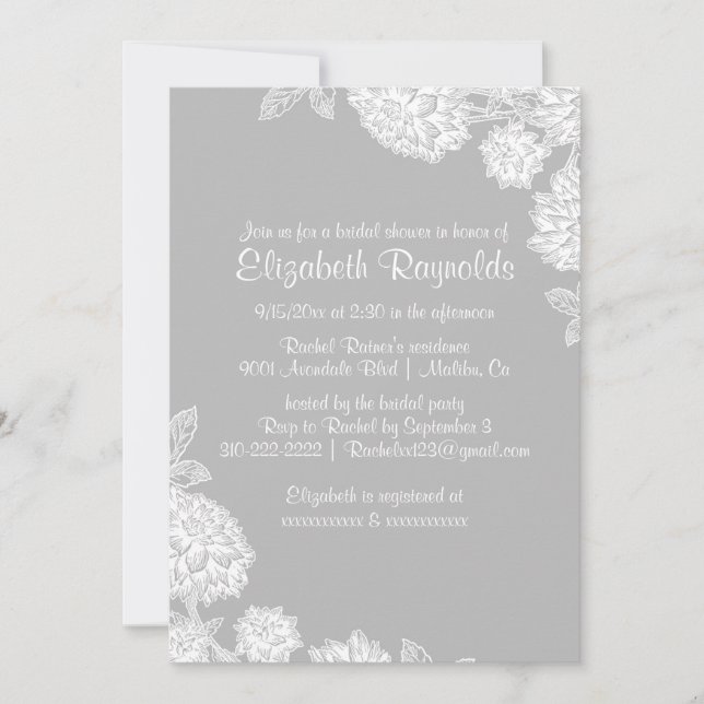 Elegant Grey Bridal Shower Invitations (Front)