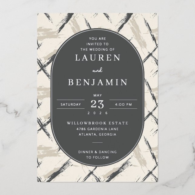 Elegant Grey Brushstroke Wedding Invitation (Front)