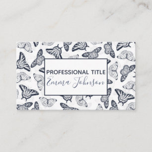 Elegant Grey Butterflies White Design Business Card