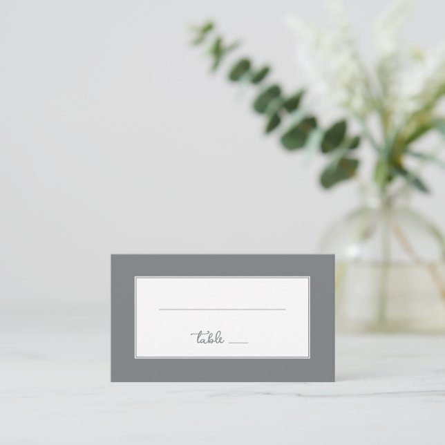 Elegant Grey Calligraphy Place Card (Standing Front)