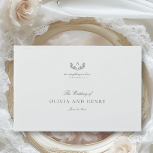 Elegant Grey Calligraphy Script & Monogram Wedding Guest Book