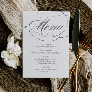 Elegant Grey Calligraphy Script Wedding Menu