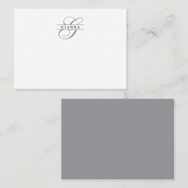 Elegant Grey Calligraphy Split Monogram Card (Front/Back)