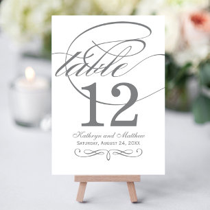 Elegant Grey Calligraphy Table Number Card