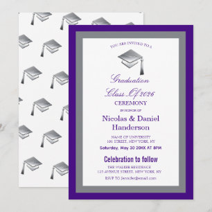 Elegant grey caps graduation ceremony invitation