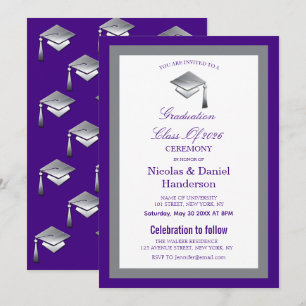 Elegant grey caps graduation ceremony invitation