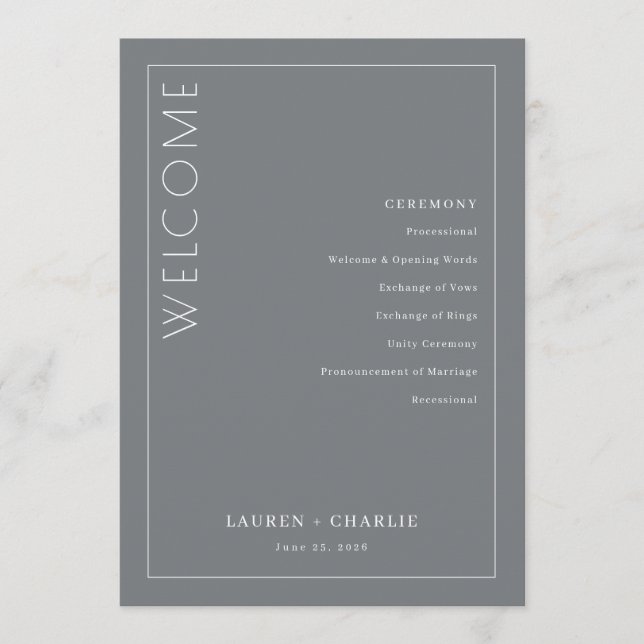Elegant Grey Ceremony Schedule Programme (Front)