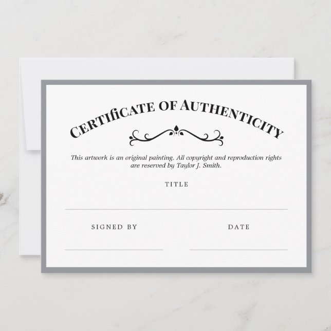 Elegant Grey Certificate of Authenticity (Front)