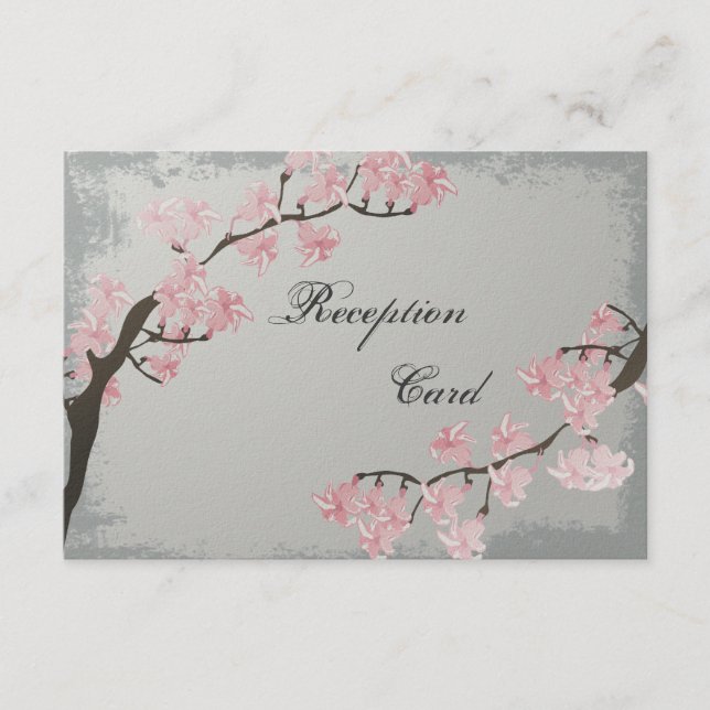 Elegant Grey Cherry Blossom Wedding Reception Card (Front)