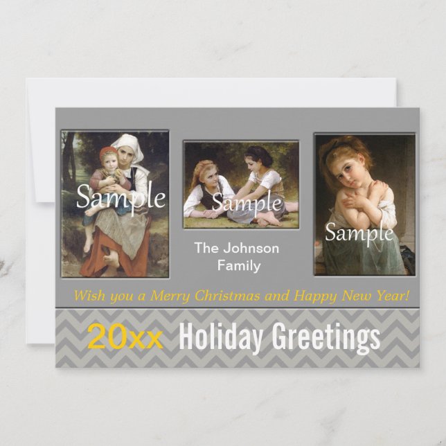 Elegant grey chevron holiday, Christmas, New Year Holiday Card (Front)