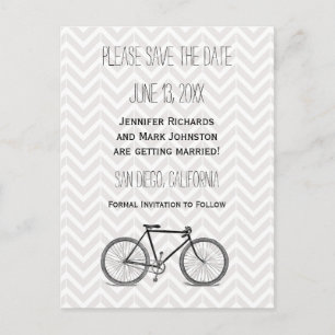 Elegant Grey Chevron Vintage Bicycle Save the Date Announcement Postcard