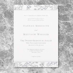 Elegant Grey Chinoiserie Bird Crest Border Wedding Invitation