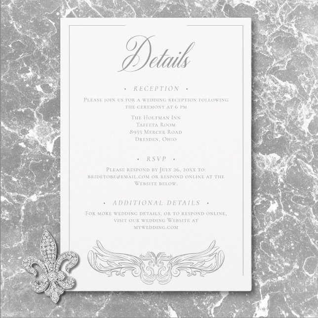 Elegant Grey Chinoiserie Bird Crest Wedding Detail Enclosure Card (Elegant Gray Chinoiserie Bird Crest Wedding Detail Enclosure Card)