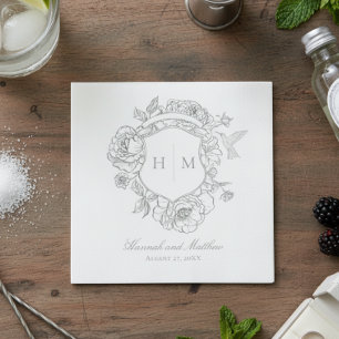 Elegant Grey Chinoiserie Bird Crest Wedding Napkin