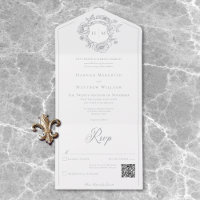 Elegant Grey Chinoiserie Bird Crest Wedding QR