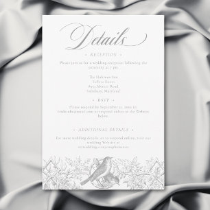 Elegant Grey Chinoiserie Nature & Birds Wedding Enclosure Card