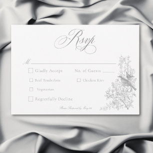 Elegant Grey Chinoiserie Nature & Birds Wedding RSVP Card